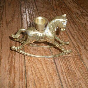 Vintage Antique Cast Brass Rocking Horse Candle Holder Classic Holiday Decor